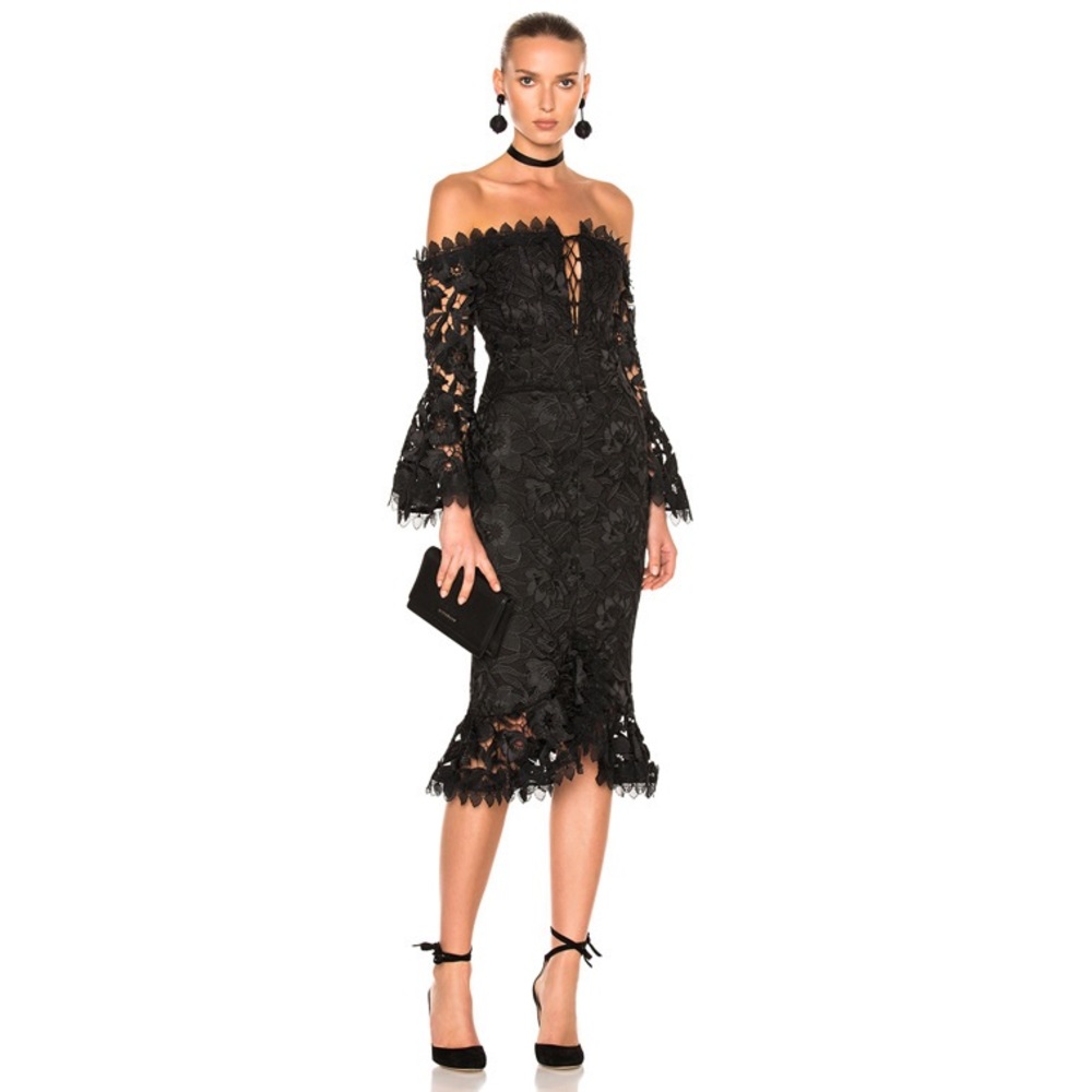 NICHOLAS Botanical Lace Midi Dress Black 4